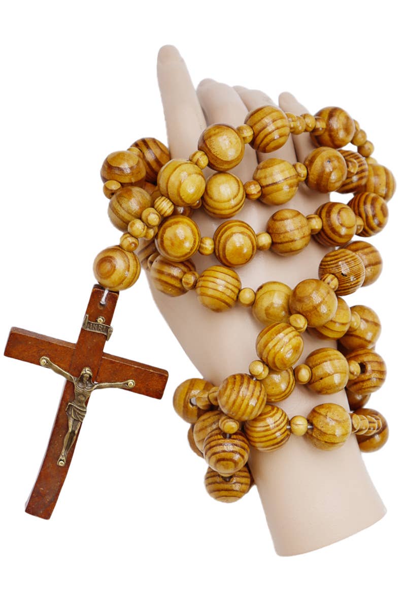 Cap Zone – Engroshandel Bedehalskæde – 43 „Ekstra lang Jesus Cross Wood Prayer Perler Rosenkrans Halskæde