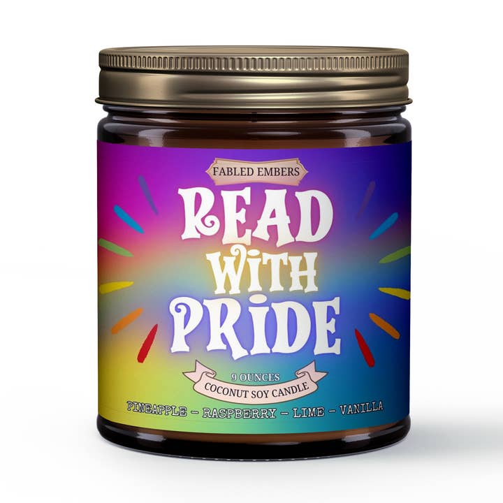 READ WITH PRIDE Queer Book Lovers Candle Coconut Soy for wholesale by Fabled Embers