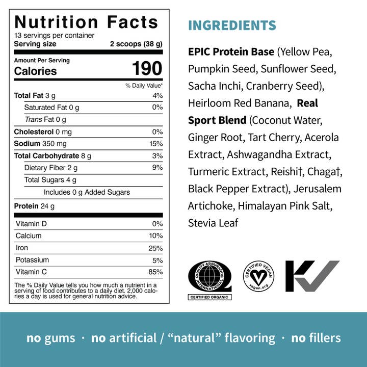 Sprout Living - Wholesale Protein/Superfood Powder - Epic Protein | Organic Plant Protein, Real Sport, 38 G