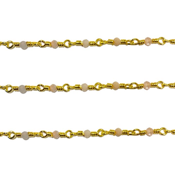 Rose quartz gold brass chain by the meter for wholesale by Foliesbijoux