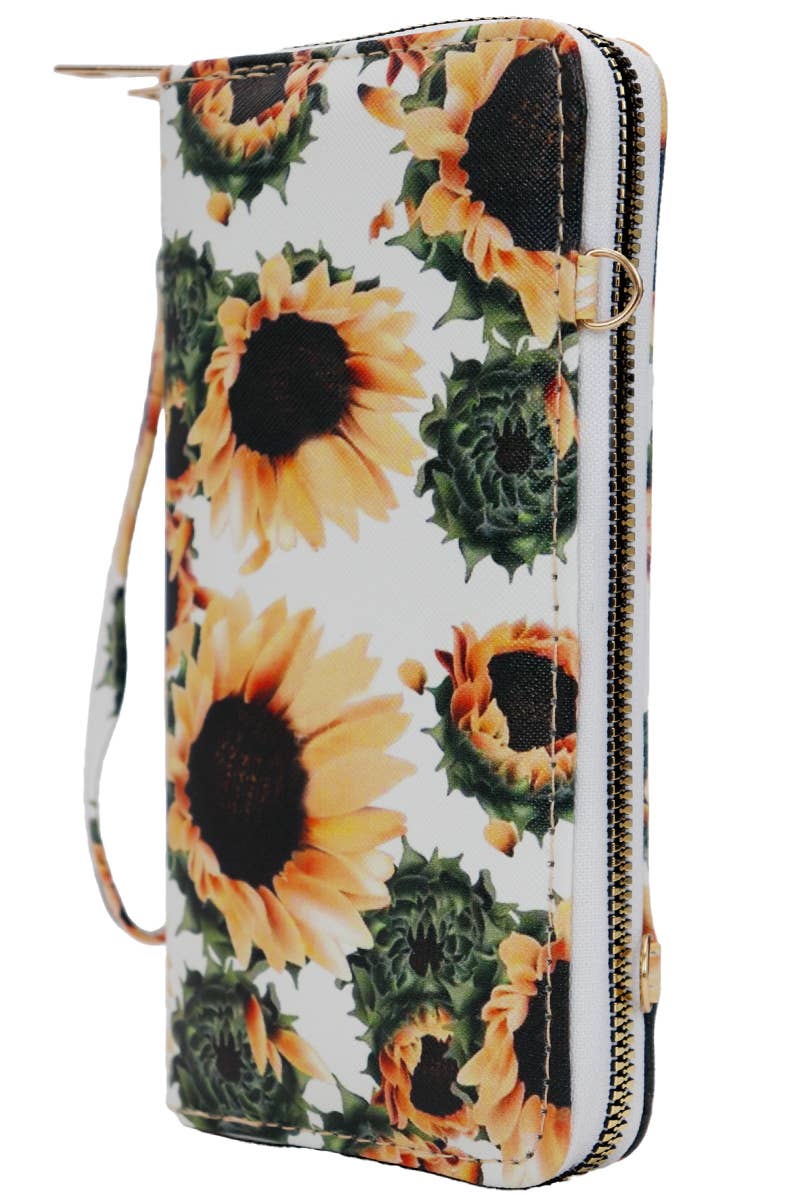 Cap Zone – wholesale Wallet – Women's – Sunflower Single Zipper Crossbody Strap Continental Wallet0