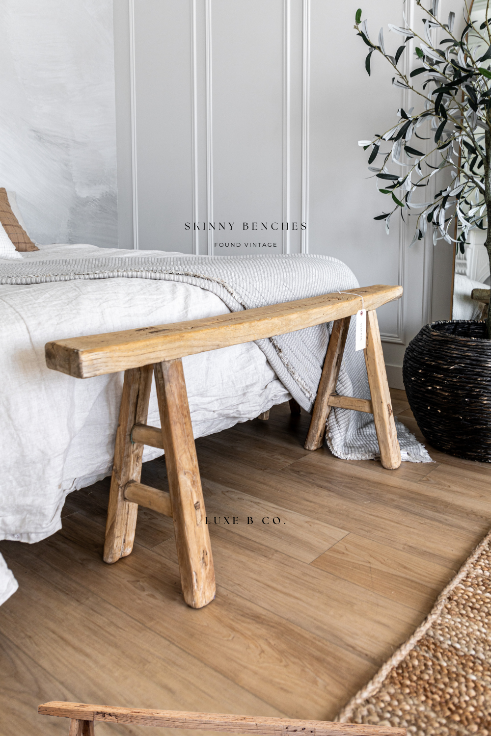 Luxe B Co – Großhandel Bänke – Vintage-schmale Holzbank aus wiederverwendetem Ulmenholz7