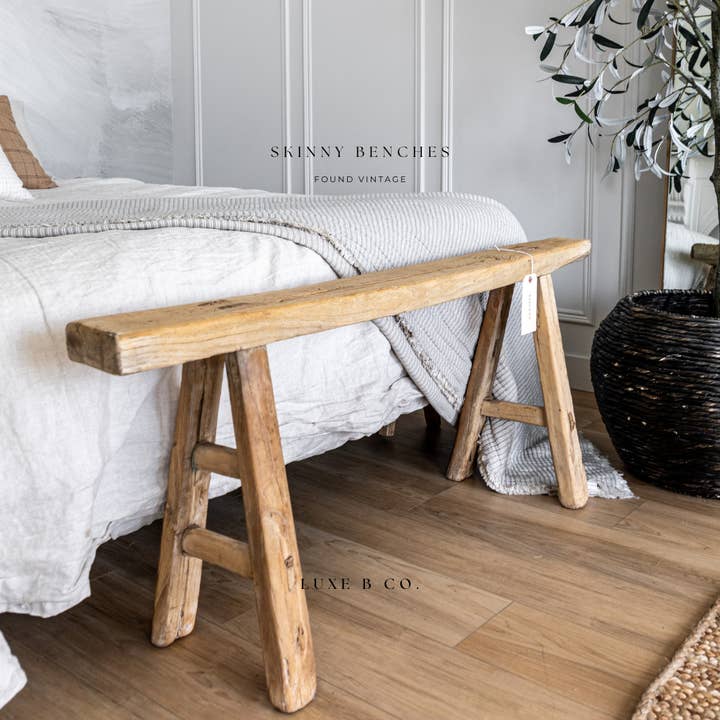 Luxe B Co – Großhandel Bänke – Vintage-schmale Holzbank aus wiederverwendetem Ulmenholz7