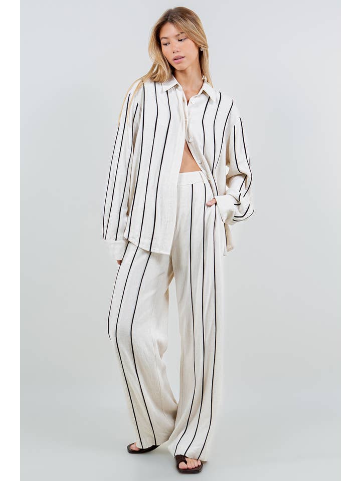 STRIPED TRIM PANTS - OATMEAL for wholesale on Faire