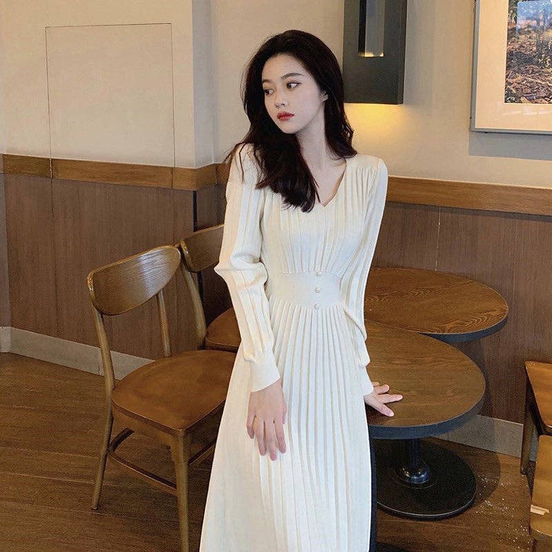 Marayn - Wholesale Dress - Women's - HighWaisted Knit Dress Chic Korean Style for Fall4