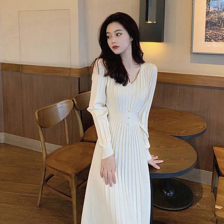 Marayn - Wholesale Dress - Women's - HighWaisted Knit Dress Chic Korean Style for Fall4