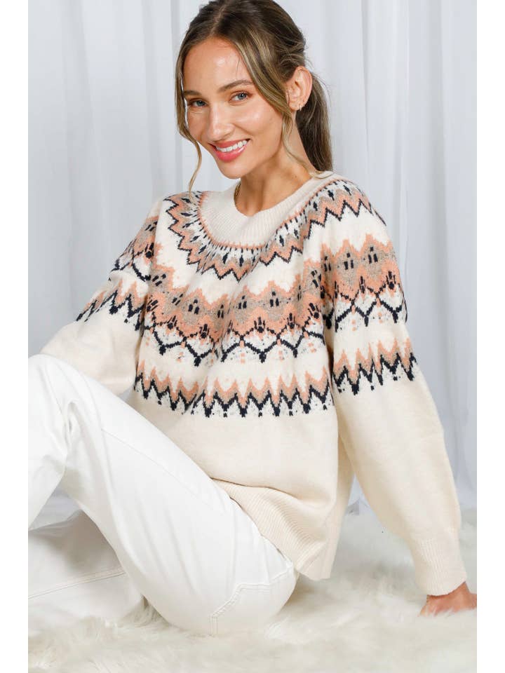 Cream Multi Fair Isle Embellished Pullover Knitted Sweater VT82602 for wholesale on Faire22
