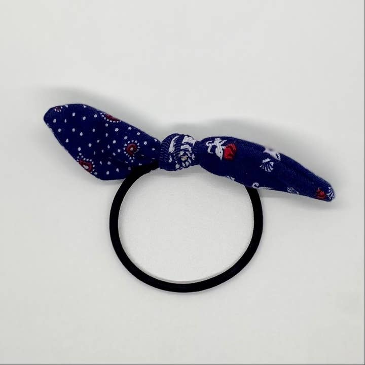 Blue Bandana Hair Tie for wholesale by Happy Badger Headbands LLC
