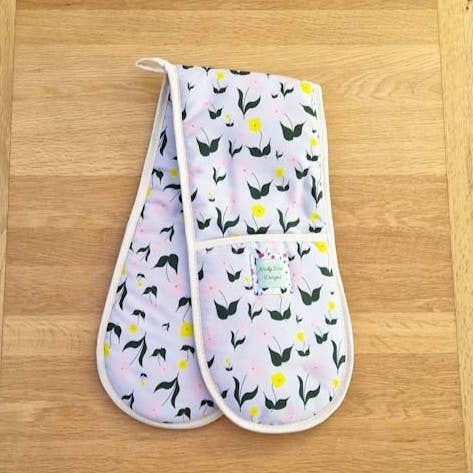 Organic Cotton Double Oven Glove - First Flowers Lilac Dusk for wholesale by Nicky Web Designs