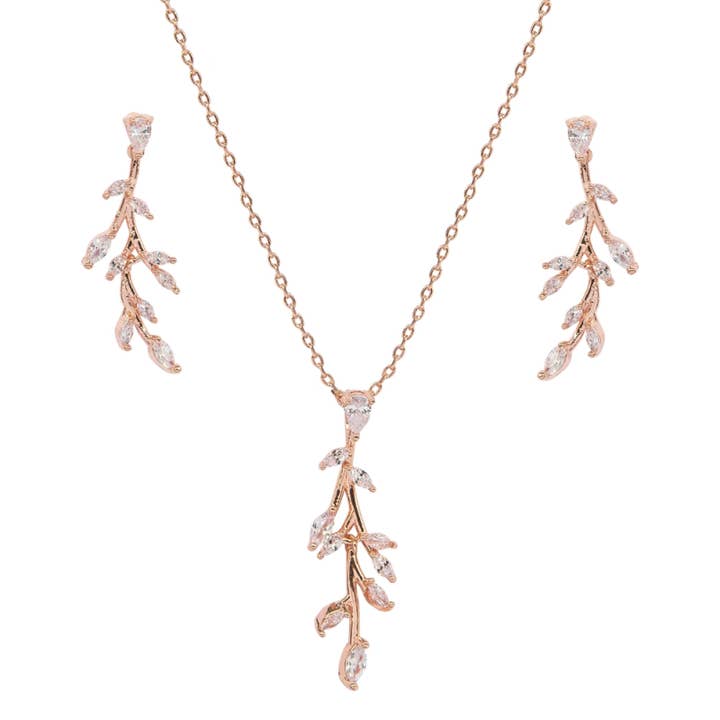 Athena Bridal Jewellery - Wholesale Jewellery set - CZ COLLECTION - DAINTY VINE NECKLACE SET - NK138 ROSE GOLD1