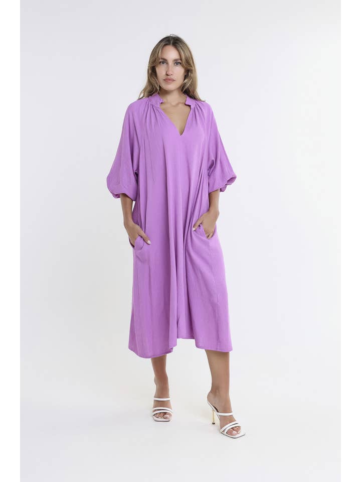 TINA Stephens Italy/Tees By Tina – Großhandel Kleid – Damen – Katrina Blouson-Ärmel Leinenkleid (DLS103)13