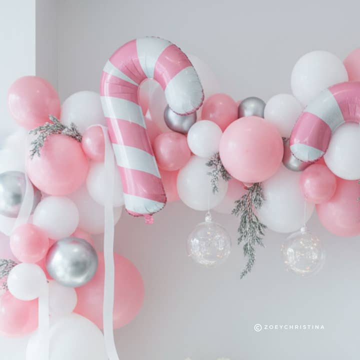 Zoey Christina - Wholesale Balloon - Pink & White Candy Cane Foil Balloon – 28" Holiday Decor1