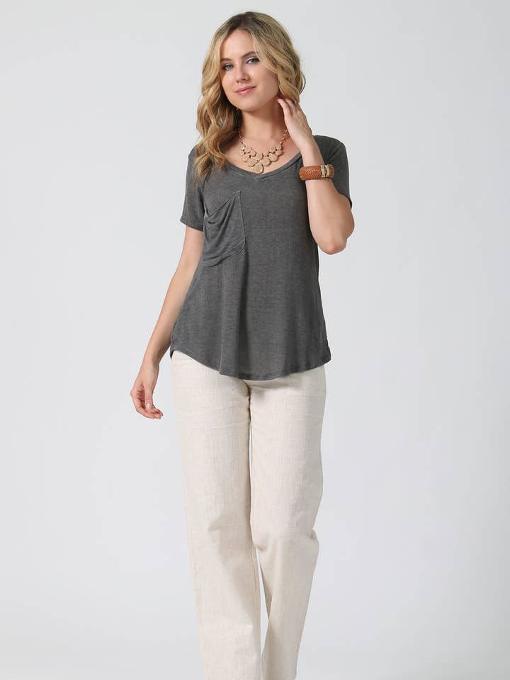 ....SI-5058 Top de punto vintage lavado con bolsillo holgado para venta al por mayor de 42POPS