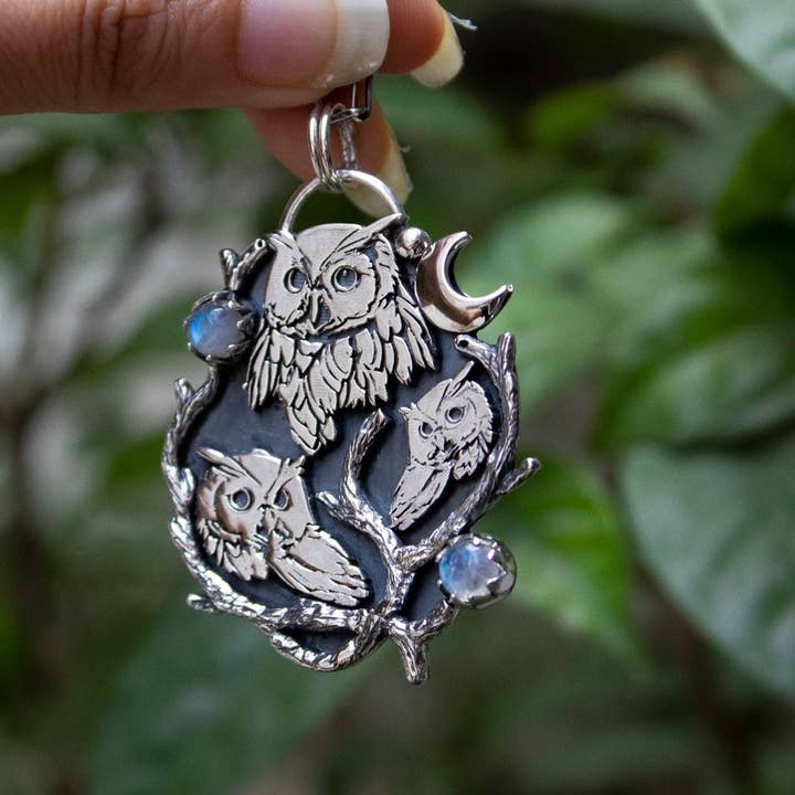 Ambra Jewels - Wholesale Individual charm/pendant - Night's Watch: Three Owls and Moonstone Pendant AP-70432