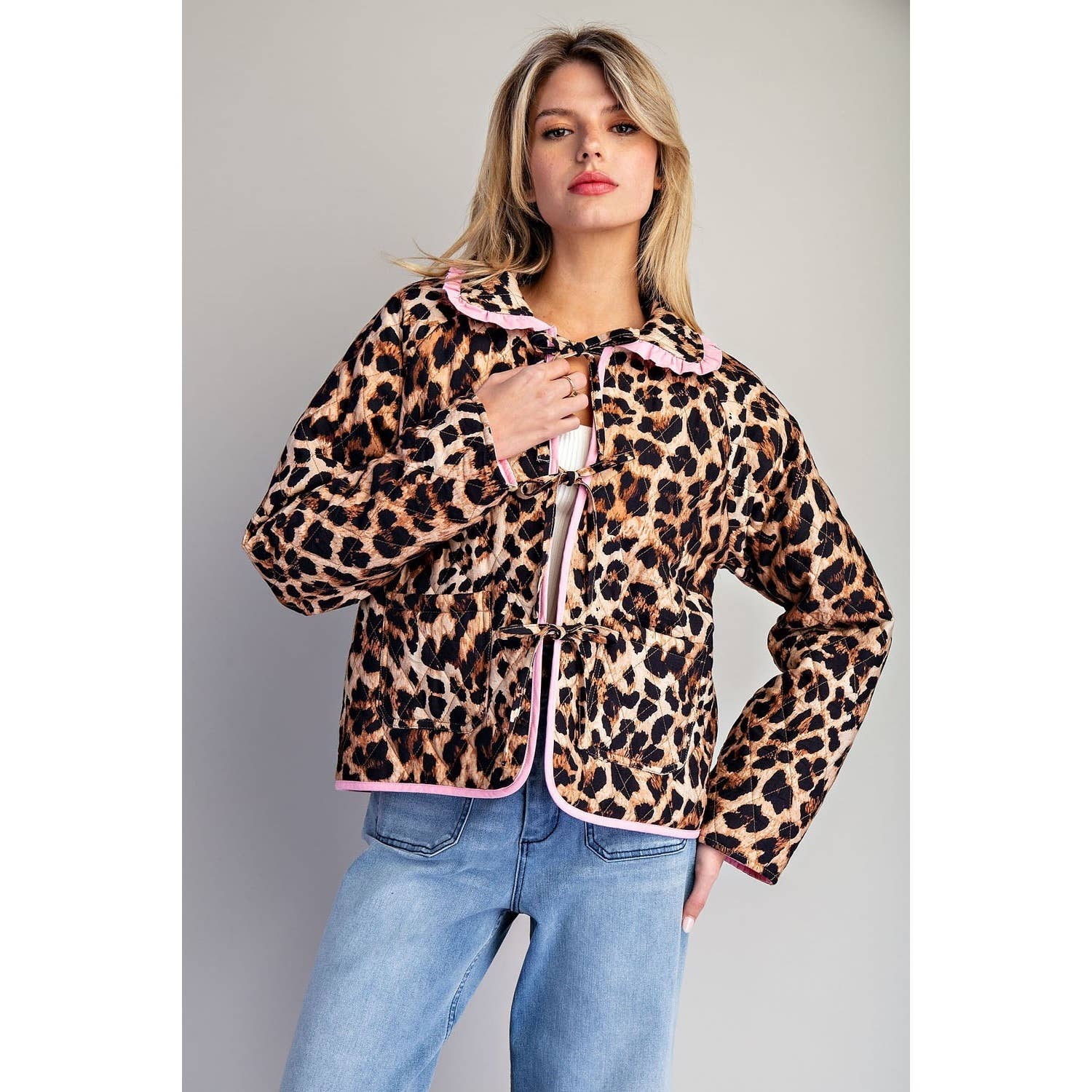 BROWN  Leopard Quilted Jacket for wholesale on Faire1