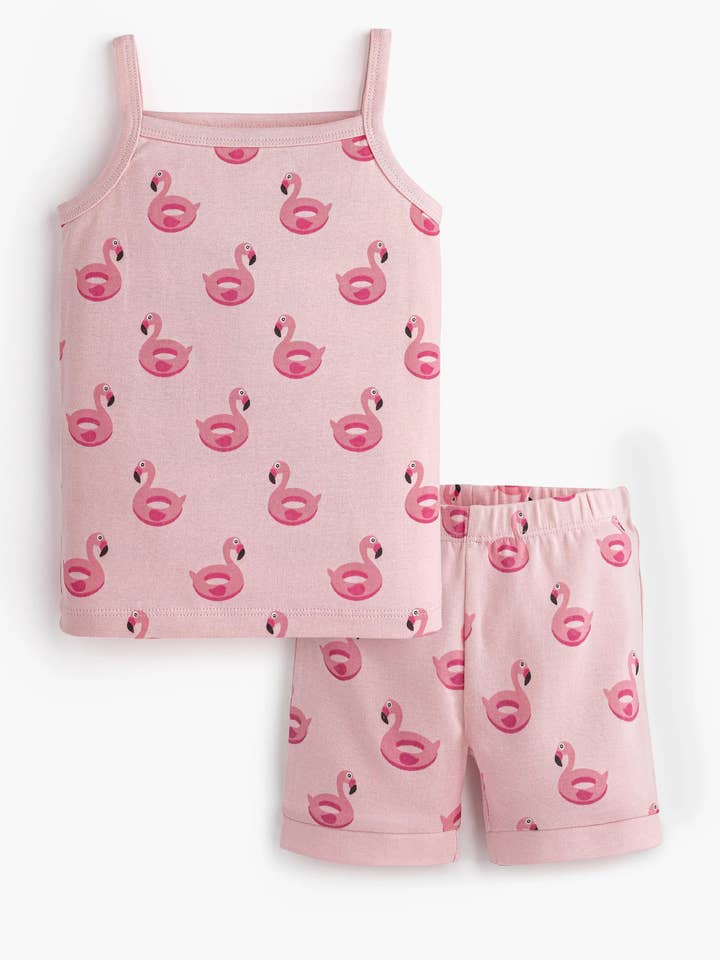 Spaghetti Tank Tweedelig Peuter + Kinder Pyjama Set_Flamingo Floaties op Lichtroze voor wholesale door Monica + Andy