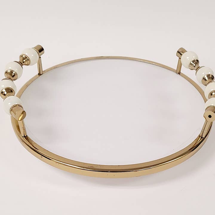 CLASSIC TOUCH DECOR INC. – Engroshandel Pyntetallerken/skål – Hvid flad rund tallerken med guldbelagt og hvidt perle-design3