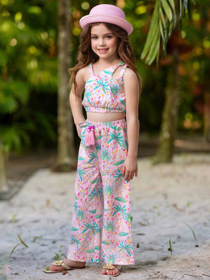 Multicolor Tropical Paradise One-Shoulder Top and Palazzo Pants Set for wholesale on Faire4