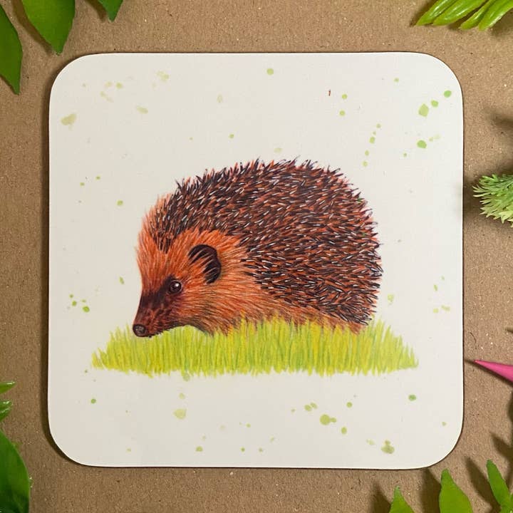 Hedgehog Wood Coaster for wholesale by Emmy Turner Illustration