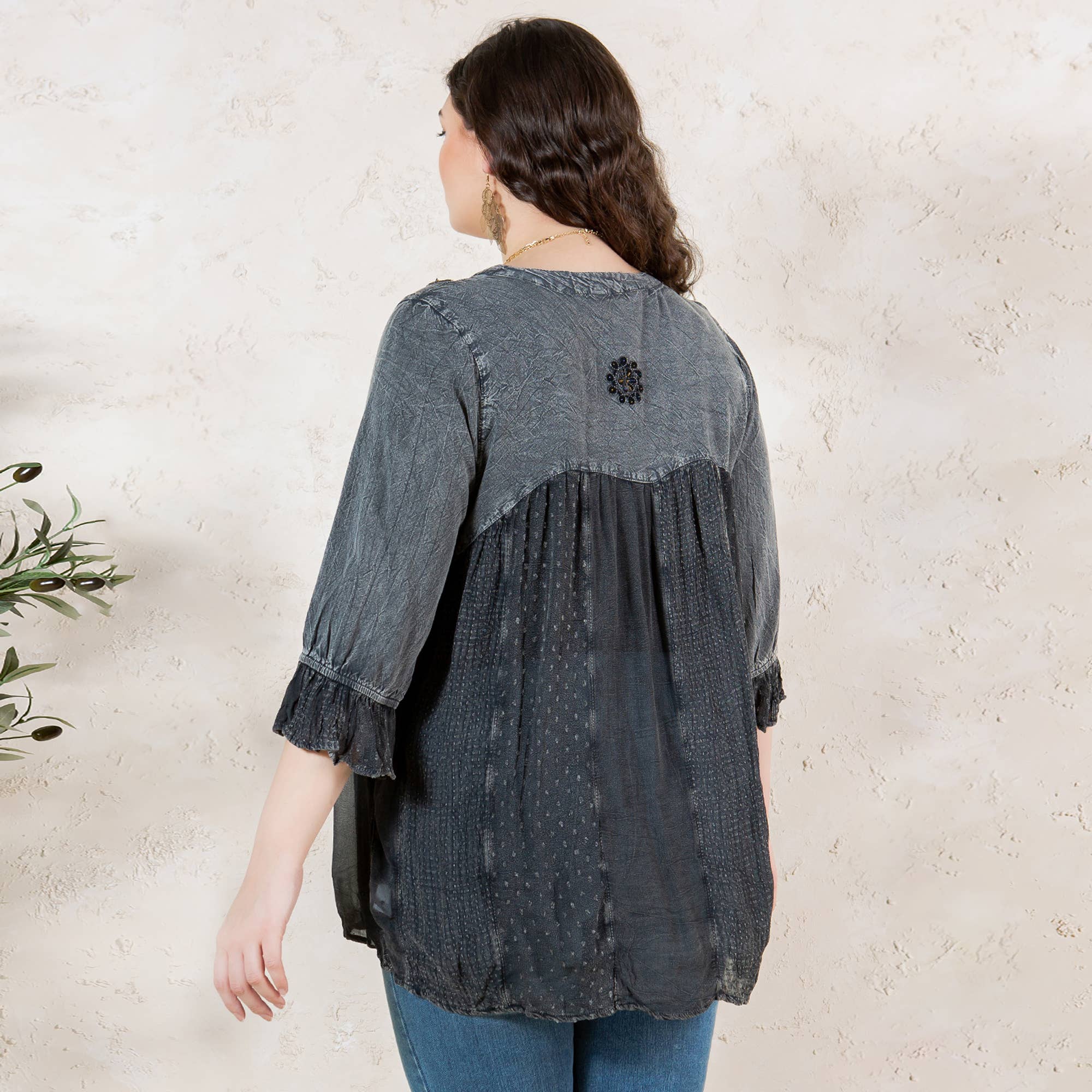 Young Threads - Venta al por mayor Blusa - Mujer - Blusa bohemia adornada estilo western (Color nuevo)3