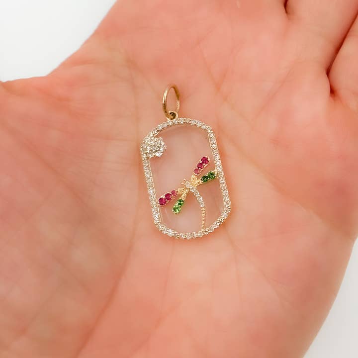 KG197. Pendentif Libellule Plaque Or Massif 14K pour la vente par Tresor Jewelry Inc.