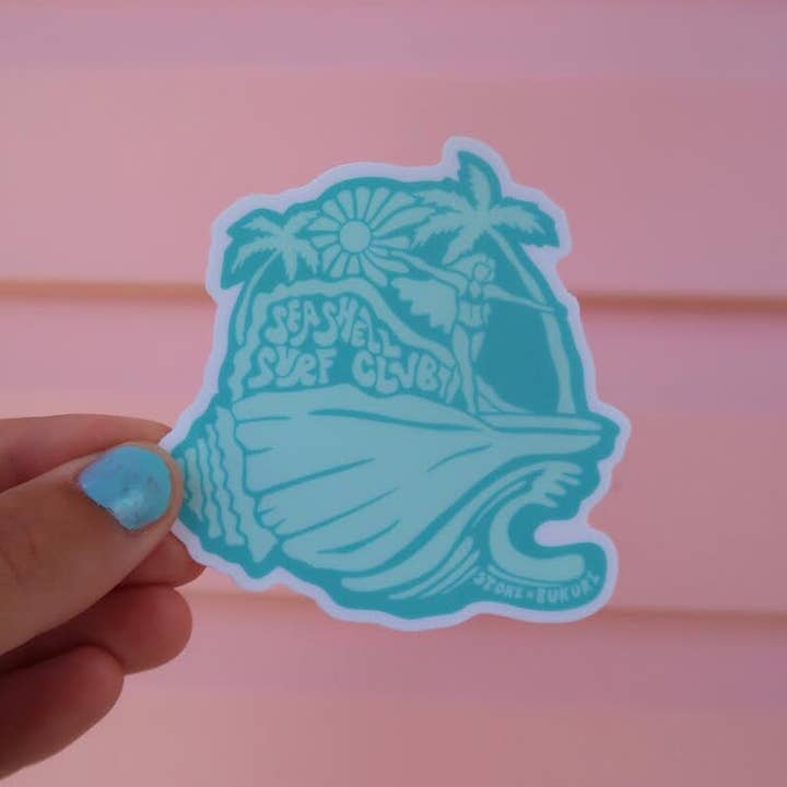 SEASHELL SURF CLUB STICKER for wholesale by Stoke Design Company