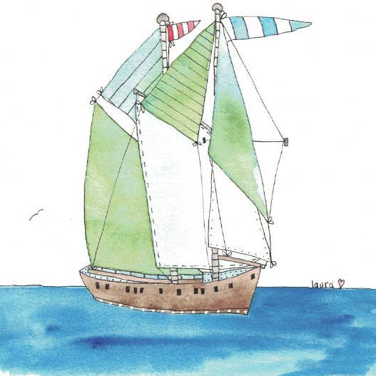 Lykønskningskort „Sejl væk“ for engroshandel hos Elle Bee Art Studio