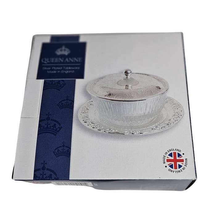 Corbell Silver - Wholesale Butter Dish - Queen Anne Jam/Butter Dish with Silver Plated Base & Lid with Glass Dish.(Non-Tarnish)SKU #: 0/471.7