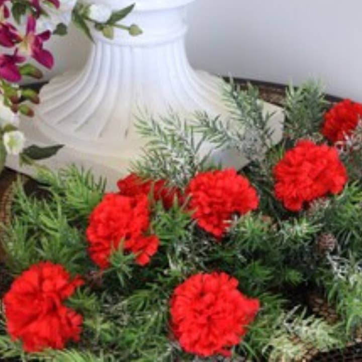 Larksilk - Wholesale Artificial flowers - 100-Pack: Vibrant Red Carnation Picks, 5" Stems, 3.5" Wide3