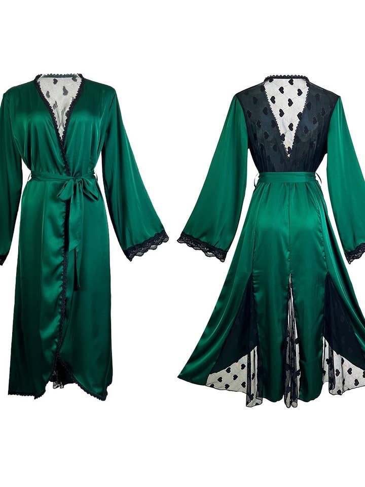 Rosa Clothing - Wholesale Robe - Women's - Sheer Heart Satin pajama Bathrobe Robe