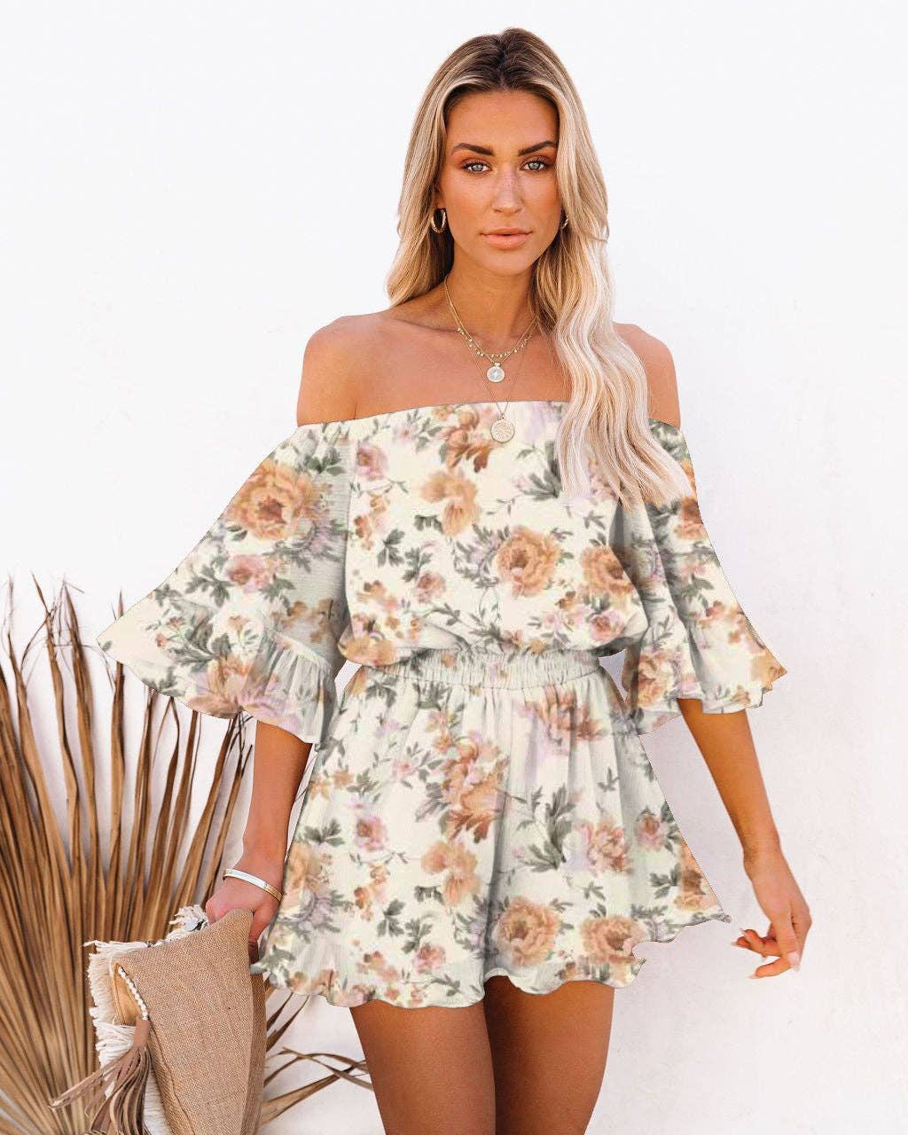 Sweetkama - Wholesale Romper - Women's - Ladies Off Shoulder Short Sleeves Daily Romper 136311