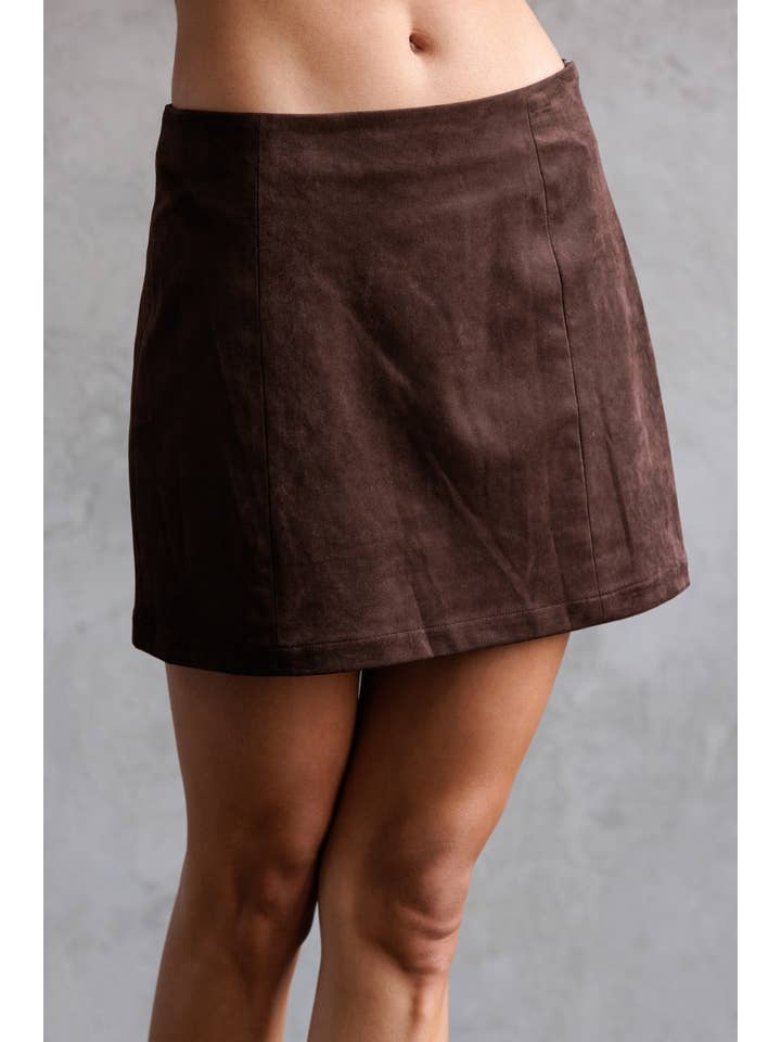 CHOCOLATE JS9161-FAUX SUEDE HIGH WAIST MINI SKIRT for wholesale on Faire3