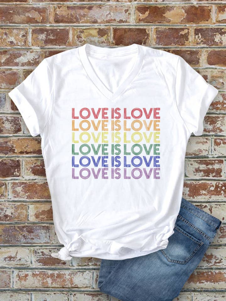 Love Is Love, color arcoíris, cuello en V unisex para venta al por mayor de Top Avenue