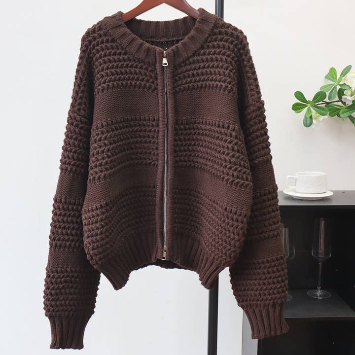 Masyal - Wholesale Cardigan - Women's - Women's Thick Double Zipper Knit Cardigan Sweater Coat
