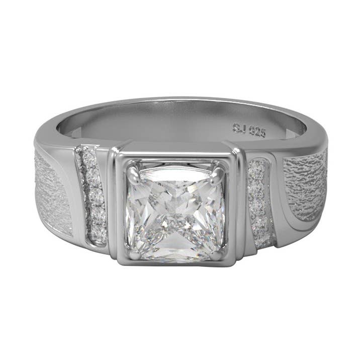 Bague martelée en moissanite et argent sterling 925 pour homme pour la vente par Star Joya