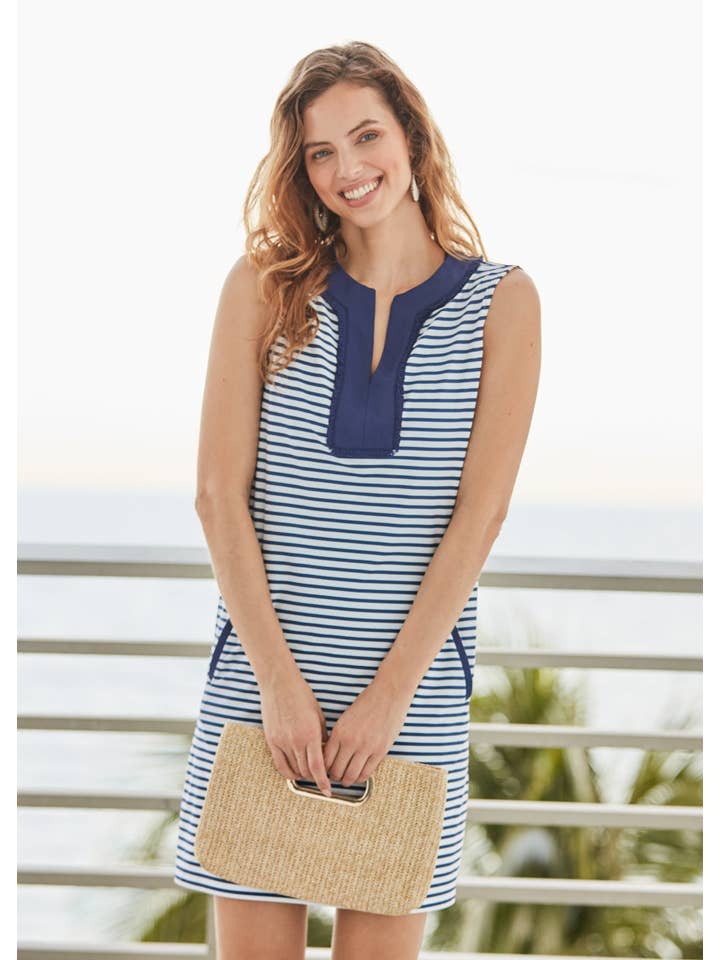 Cabana Life - Vendita all'ingrosso Vestito - Donna - Abito a tunica senza maniche a righe blu scuro Essentials