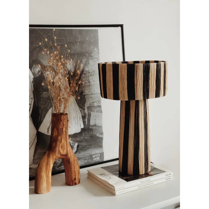 Mikwi - Wholesale Accent/Desk Lamp - Thin Stripes and Natural Raffia lamp, TABLE Raffia LAMPS