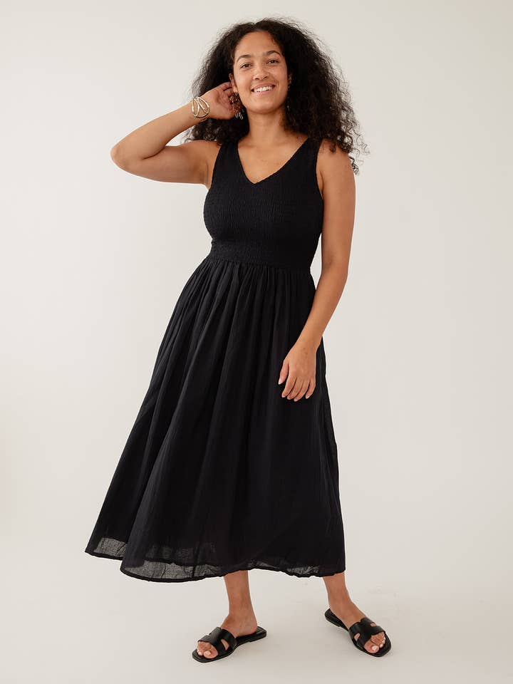 Lily V-Neck Sleeveless Dress Black Textured Check for wholesale by Mata Traders