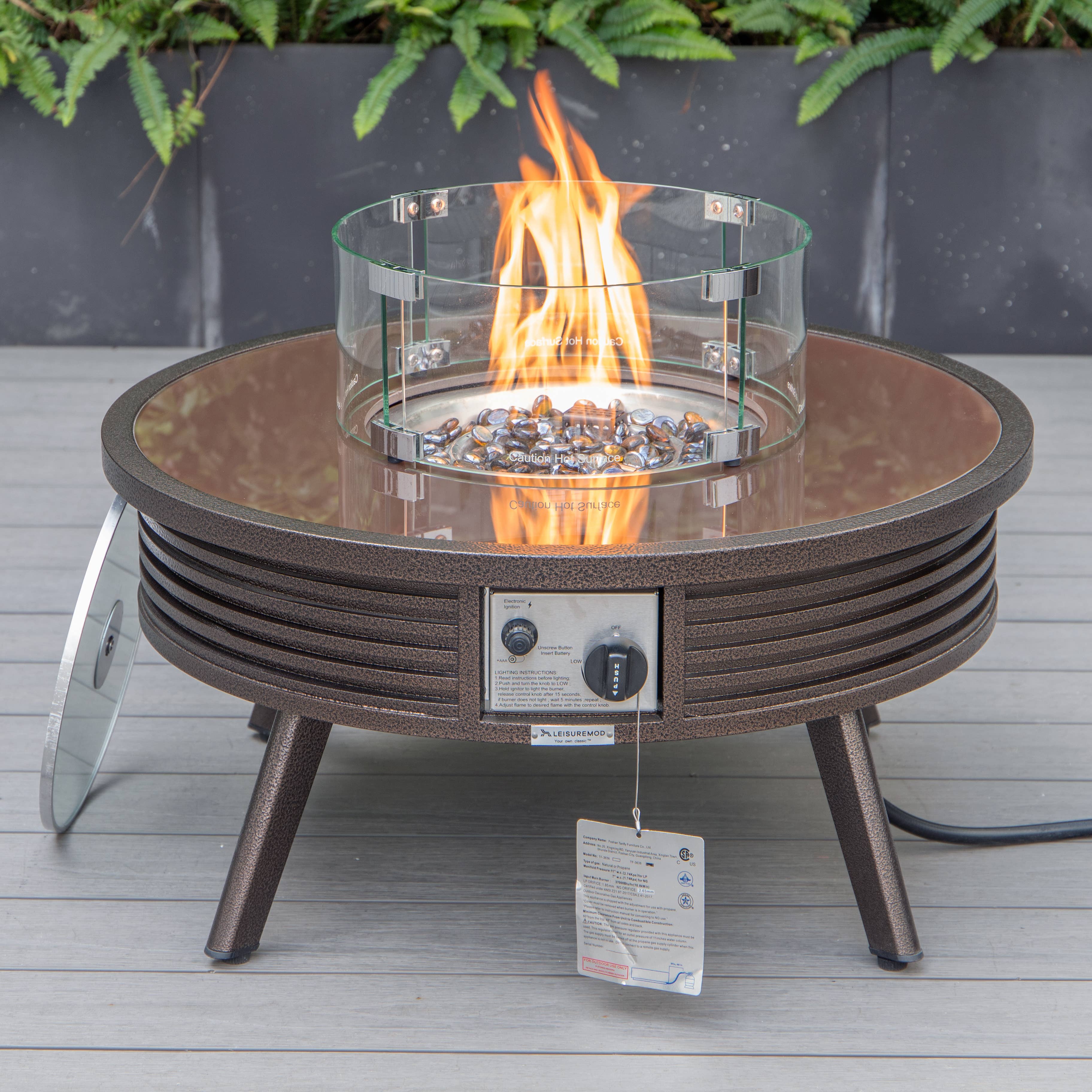 LeisureMod - Wholesale Fire Pit - Walbrooke Aluminum Propane Round Outdoor Fire Pit Table33