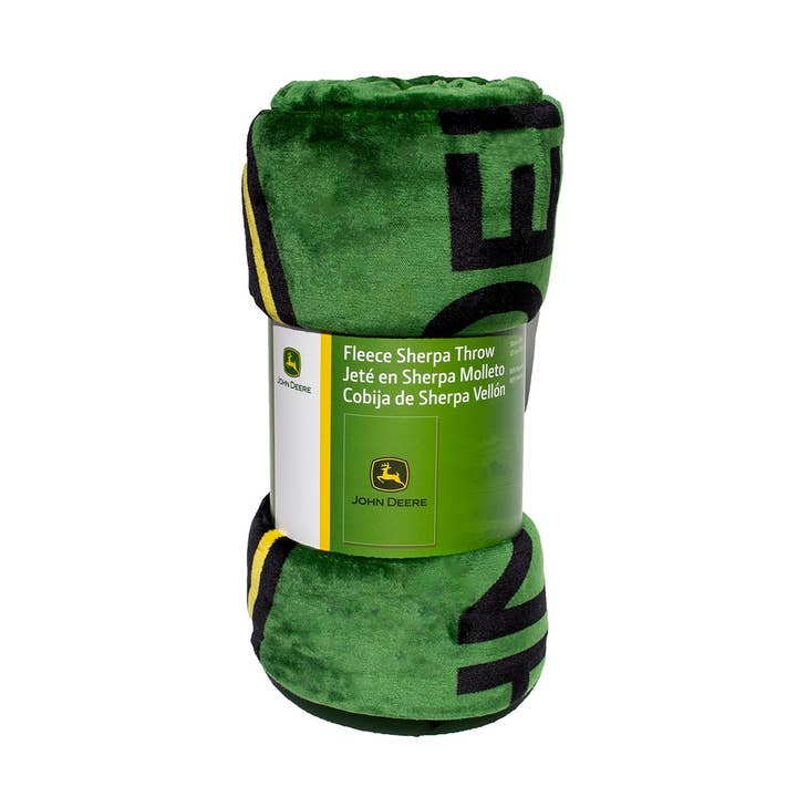 Birchwood Trading - Wholesale Throw Blanket - John Deere Luxury Fleece Throw with Sherpa backing