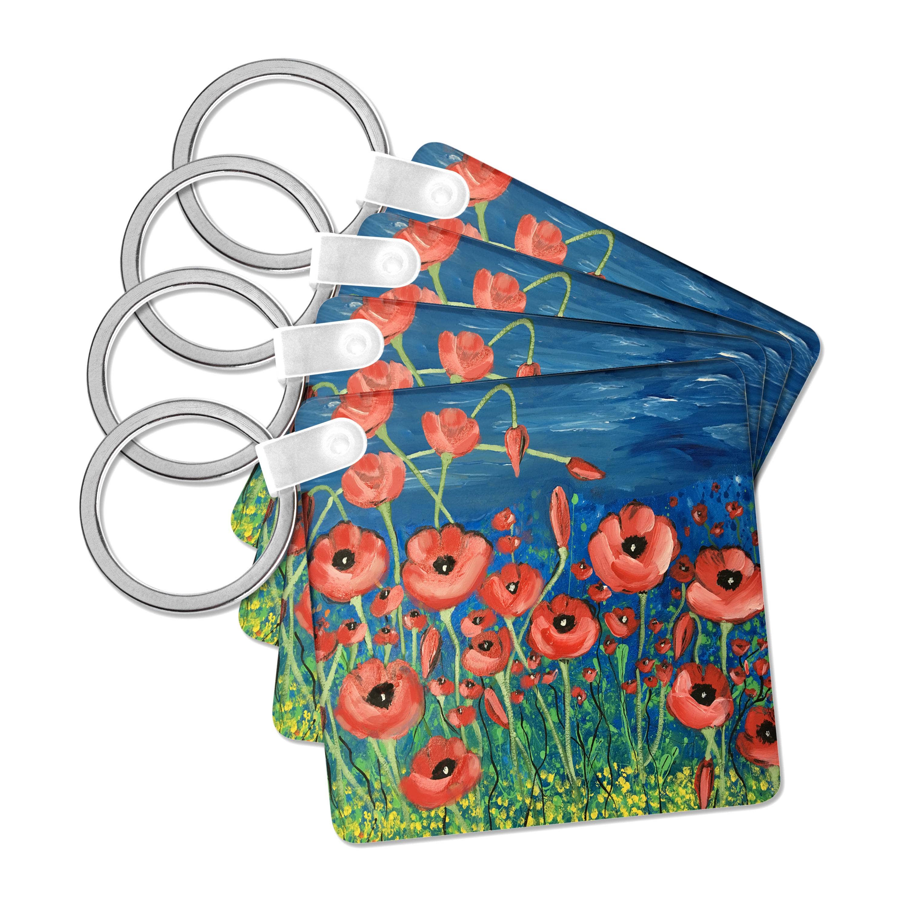 3dRose - Vendita all'ingrosso Portachiavi - Unisex - 3dRose, Immagine di Papaveri Rossi su Sfondo Blu, Portachiavi0