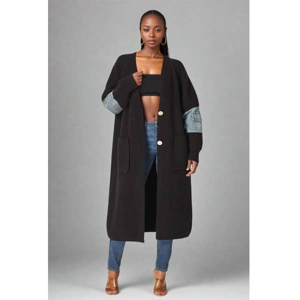 Noir Cardigan noir à devant ouvert minimaliste  en vente sur Faire0