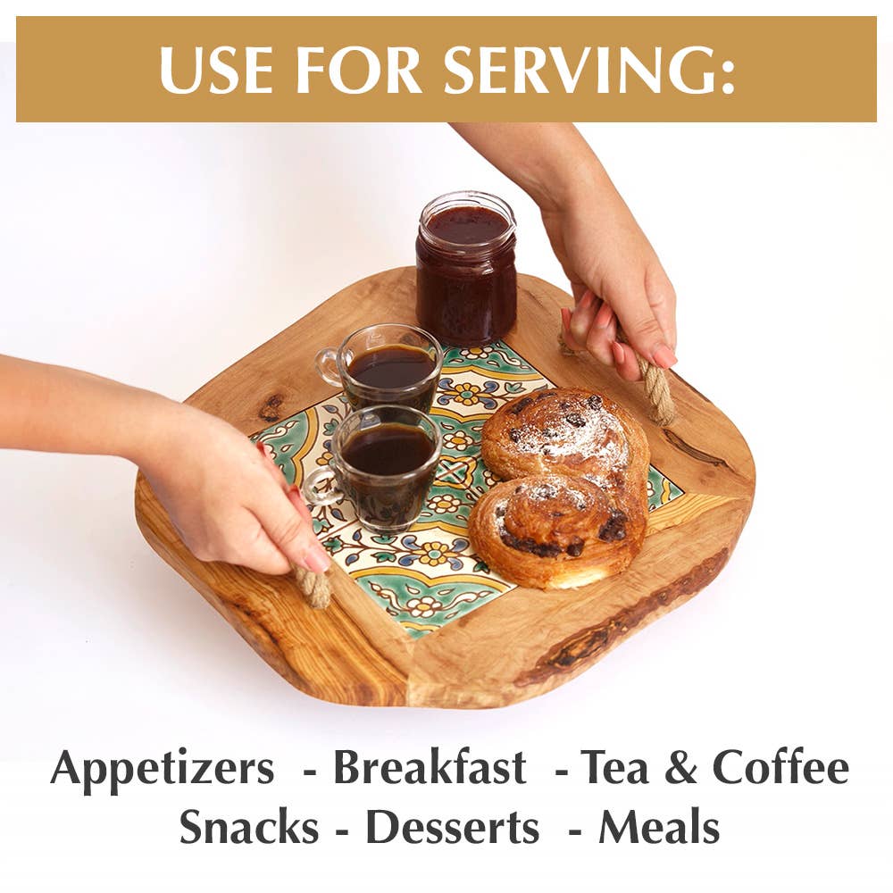 Kamsah - Wholesale Decorative Tray - Ceramic Tile Tray with Rope Handles, Arabesque5