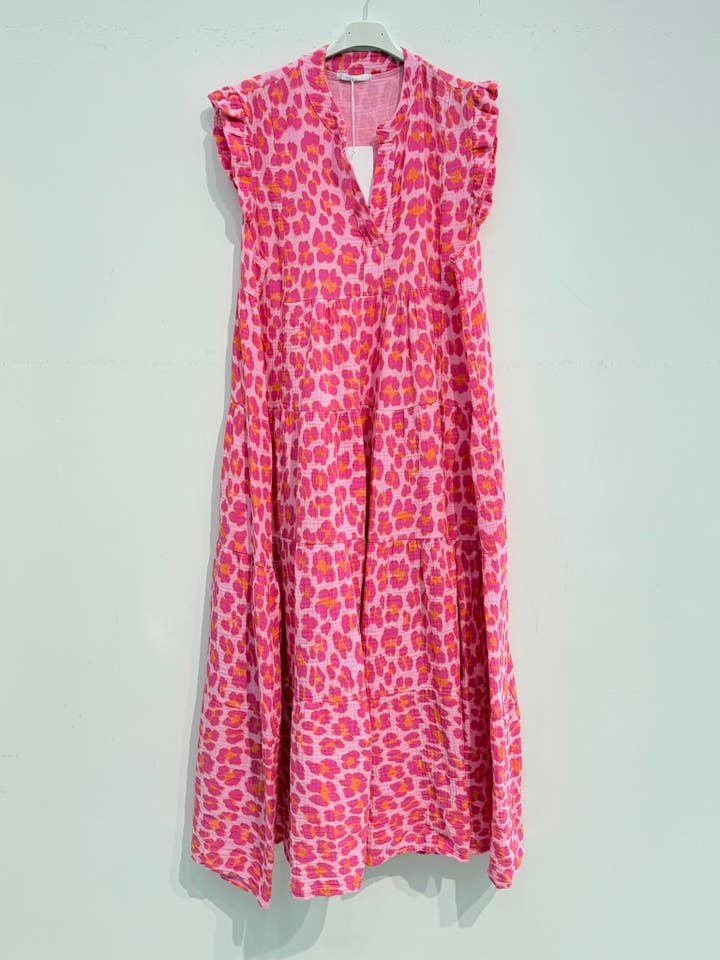 NOELINE - Wholesale Dress - Women's - Printed cotton gauze dress 25670-BIG LEOPARD