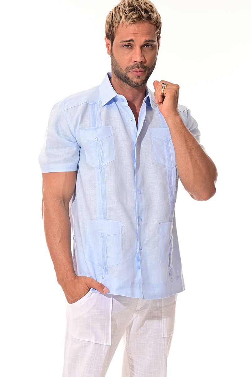 Azucar & Bohio - Wholesale Button Down Shirt - Men's - Men's Guayabera S/S Shirt 100% Linen Traditional-A-LS39914