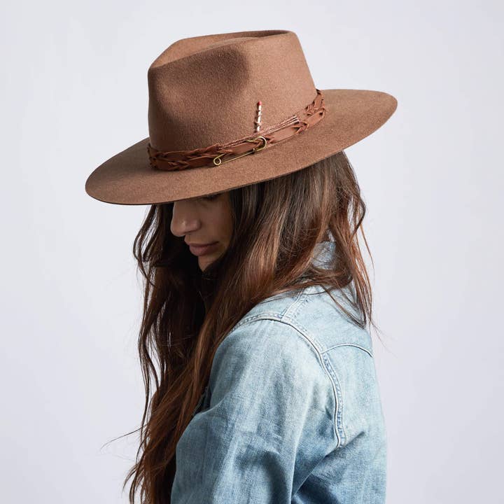 Brown 100% Australian Wool Felt Wide Brim Hat - Style Aspen for wholesale on Faire