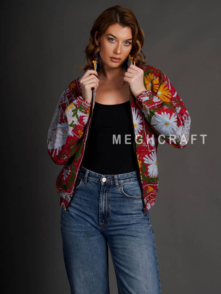 Meghcraft - Venta al por mayor Chaqueta bómber - Mujer - Chaqueta Bomber Vintage Kantha Suzani para Mujer