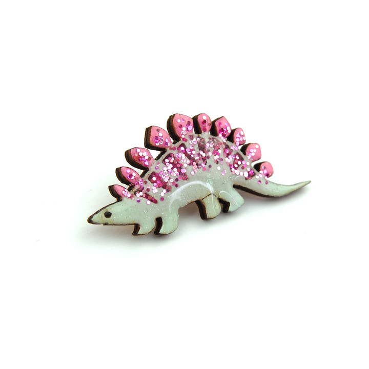 Bekbek Makes – wholesale Brooch – Stegosaurus Dinosaur - Pastel Pink & Green (Pin or Necklace)
