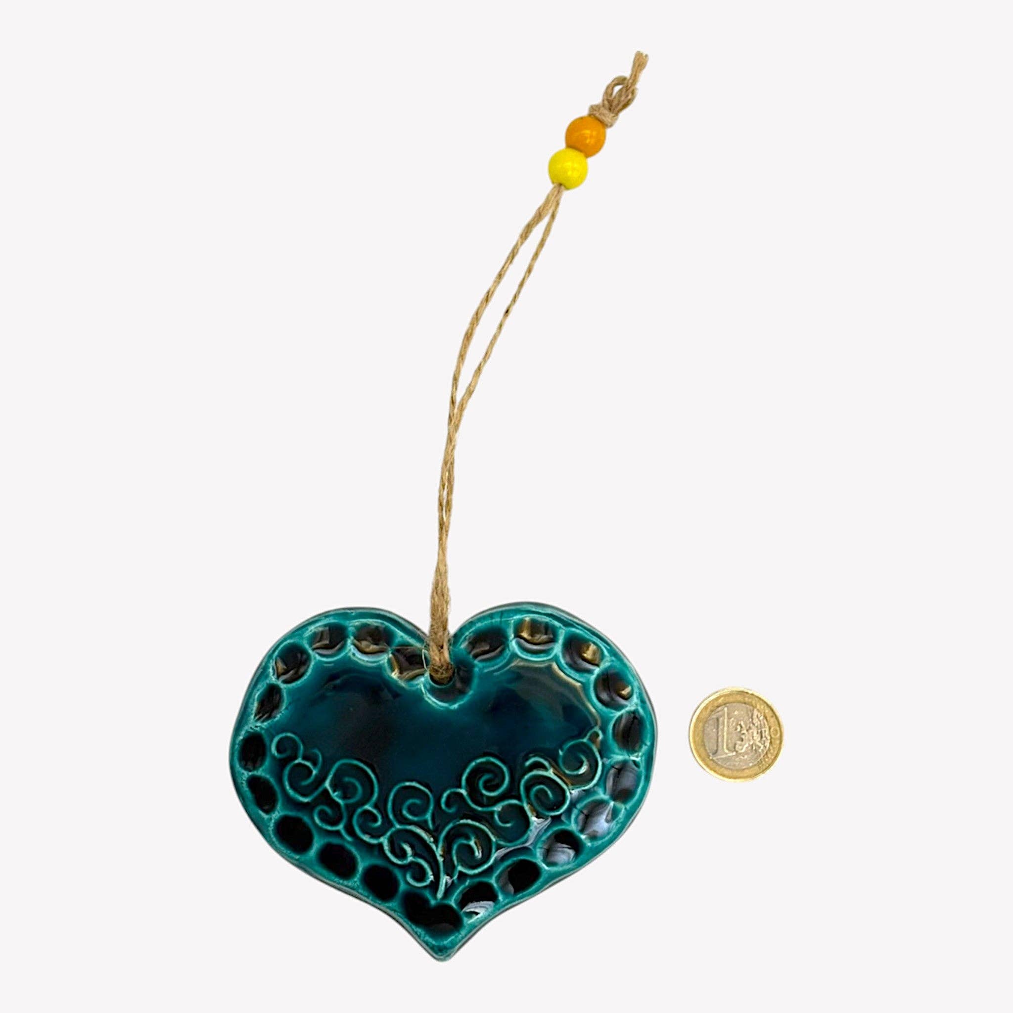 cotonIQ – Großhandel 3D-Wandkunst – Keramik Wanddeko - Herz - Türkis - 11x9x2cm1