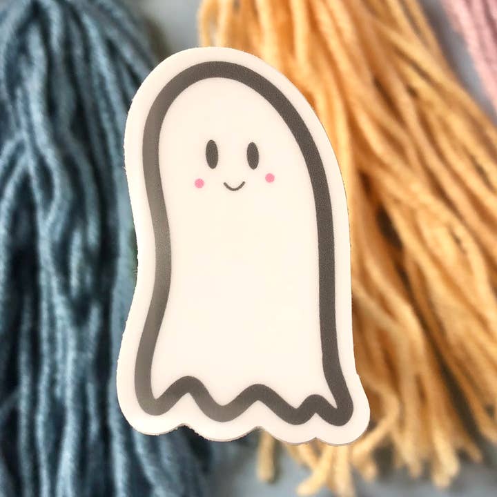 Adesivo in vinile Friendly Ghost 2" lavabile in lavastoviglie per la vendita all'ingrosso da parte di Earth Curious Art Co
